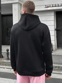 Manfinity VCAY Men's Knitted Fashionable Casual Daily Youth Loose Long Sleeve Hoodie, Going Out Black Graphic Hoodie, For Friends, Husband, Boyfriend Gifts, For Fall Winter - Black - View 2