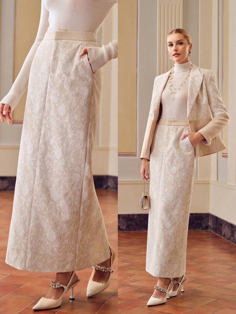 ZEYLAH LACE SPLIT BACK STRAIGHT SKIRT