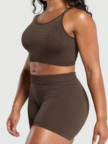 SHEIN Sport Studio Women Plus Size Solid Color Seamless Workout Set