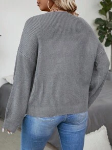 Calvaya Plus Size Front Button Long Sleeve Sequined Simple Top For Daily Casual