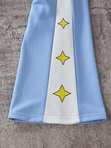 SHEIN Tween Boy Cartoon Print Side Spliced Flared Casual Sweatpants - Baby Blue - View 5