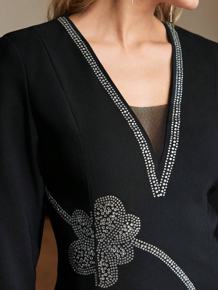RHINESTONE DETAIL SPLIT THIGH SLIM FIT LONG DRESS
