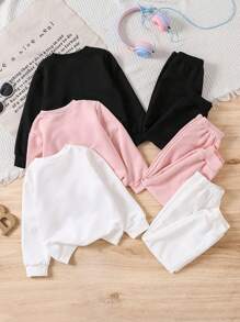 3pcs/Set Young Girl Casual Letter Print Sweatshirt And Sweatpants Outfit, Varied Colors Chic Outfits For Autumn/Winter - Multicolor - View 2