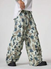 PAVTROS Pantalones vaqueros holgados de camuflaje para hombres con múltiples bolsillos, estilo callejero para cargo, para regalos de esposo o novio - Verde militar - Ver 1