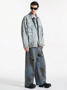 NEON BLANC Men's Street Style Embroidered Denim Long Sleeve Jacket