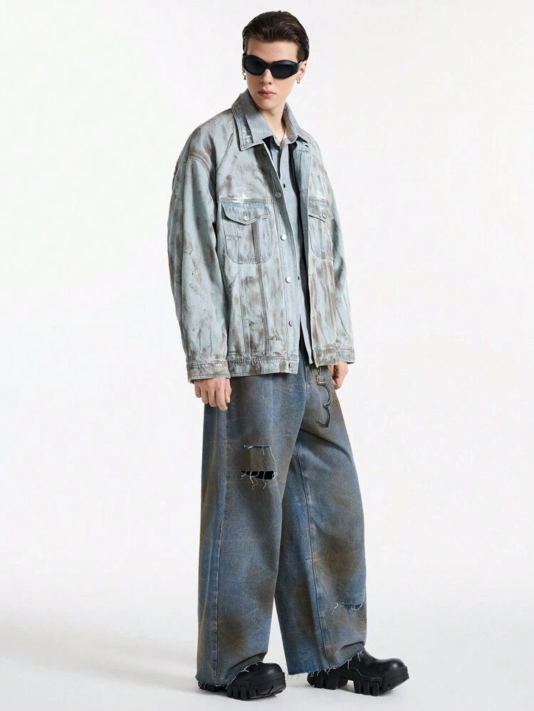 Men's Street Style Embroidered Denim Long Sleeve Jacket