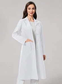 TaskEZ Plain Collar Dual Pocket Mid-Length Laboratory Coat