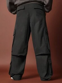 SUMWON Loose Fit Nylon Multi Pocket Cargo Parachute Pant - Black - View 4