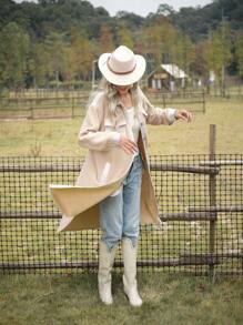 LanaWest Plaid Flap Pocket Drop Shoulder Teddy Outerwear Fall Cloth For Women - Multicolor - View 6