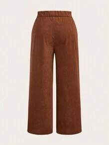 SHEIN Frenchy Plus Size Plain Color Straight Leg Corduroy Pants, Casual French Style - Rust Brown - View 2