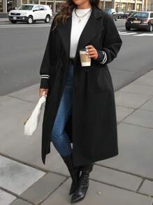 SHEIN LUNE 加大码女式圣诞编织黑色羊绒休闲靴，常规版型秋冬长袖夹克 - 黑色 - 查看 3