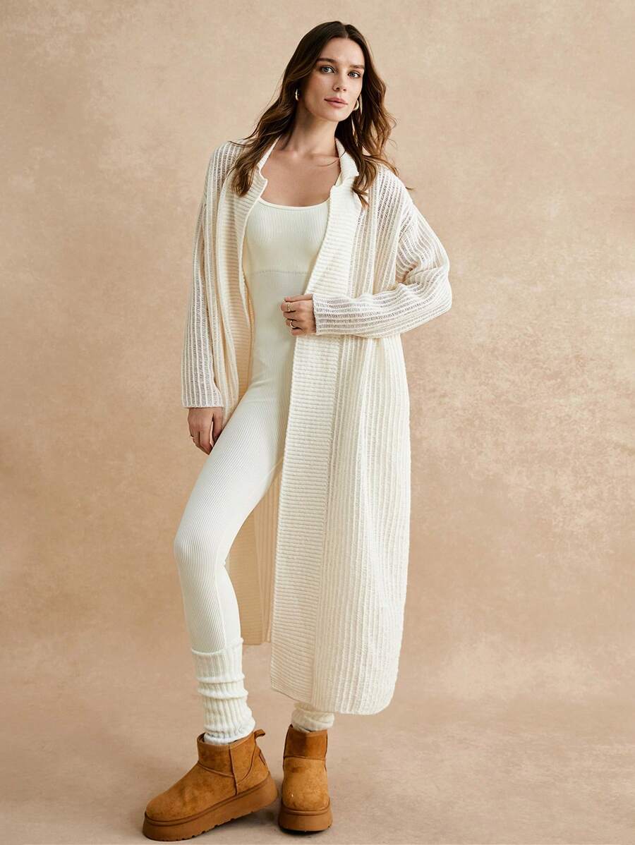 Poéselle Áo len cardigan dài tay màu trơn cho nữ - Màu be - Xem 1