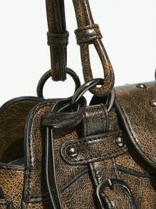 SHEIN ICON Moda femei New Sweet & Cool Y2K Heart Decor Retro Biker Style Top Handler Geantă, potrivită pentru fete, stradă, Y2K, retro, geantă de mână, tote bag, inimă, stil motociclist, geantă pentru școală, adolescenți