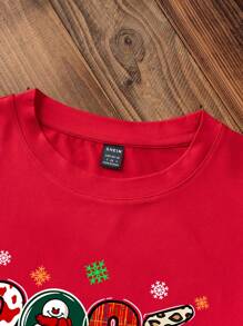 SHEIN LUNE 2025 圣诞及新年氛围休闲宽松圆领长袖 T 恤女士 - 紅色 - 查看 5