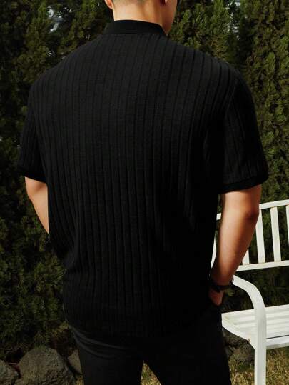 Manfinity Homme Áo polo nam cỡ lớn, màu trơn, cài cúc phía trước, tay ngắn, kiểu dáng thường ngày, thích hợp cho kỳ nghỉ.