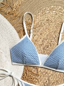 Bikini de dos piezas informal de vacaciones de verano azul casual para mujeres