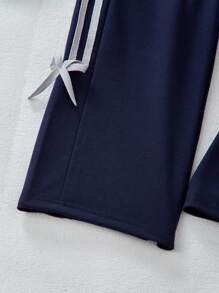 青少年女孩休闲直腿运动裤，带侧缝丝带和蝴蝶结细节 - 藏蓝色 - 查看 3