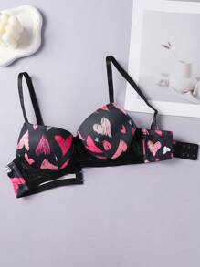 Women 1pc Comfy Heart Print Wire-Supported Bra - Multicolor - View 4