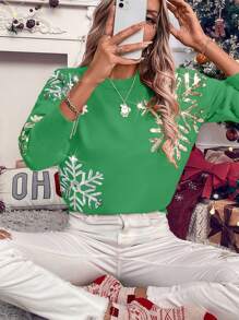 SHEIN LUNE Women Casual Daily Christmas Sequin Snowflake Pattern Sweater, Autumn/Winter Knit Pullover Fall Outfit