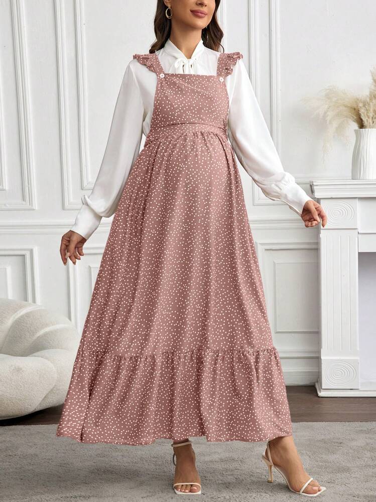 knee length dresses for ladies Polka Dot Casual Buttoned Short Maternity Dress main image 0