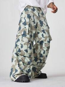 PAVTROS Pantalones vaqueros holgados de camuflaje para hombres con múltiples bolsillos, estilo callejero para cargo, para regalos de esposo o novio - Verde militar - Ver 3