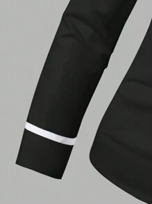 SHEIN 青少年男孩休闲刺绣长袖衬衫，绅士风格 - 黑色 - 查看 4