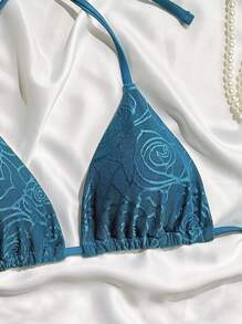 Swim Mod 1 szt. Damski materiał teksturowany Halter Neck Bikini Top na letnią plażę