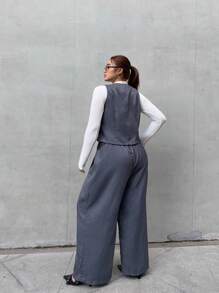 Calvaya 2pcs Office Outfit Grey Suit Vest With Tie And Matching Pants, Casual Commute Wear For Autumn - Grey - View 2