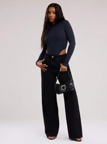 MUSERA ESSENTIALS Buttery Soft Long Sleeve Bodysuit Casual Spring Summer Vacation - Black - View 4