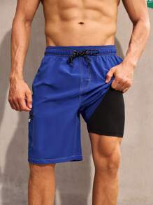Surfspeed Men's Beach Shorts Drawstring Waist Front Tie Pocket Solid Color Resort Casual Hawaiian - Royal Blue - View 1