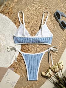 Bikini de dos piezas informal de vacaciones de verano azul casual para mujeres