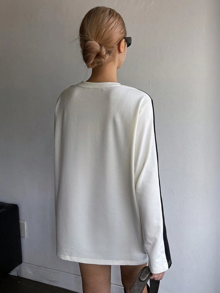 Women's Round Neck Colorblock Letter Print Long Sleeve T-Shirt,Fall Clothes