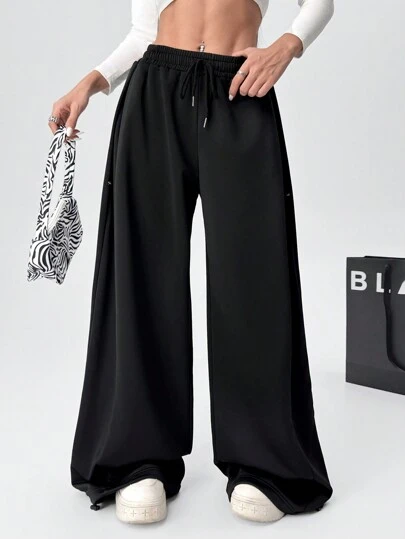 SHEIN EZwear Quần nỉ rộng rãi có dây rút eo cho nữ mùa thu