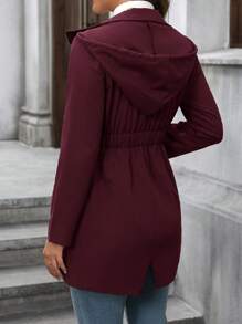 EMERY ROSE Chaqueta con capucha de longitud media con diseño de bolsillo y cintura entallada, informal, para otoño - Burdeos - Ver 3