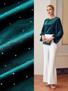 ZEYLAH 纯色灯笼袖褶皱衬衫 - 綠色 - 查看 9