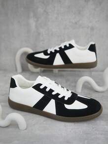 SHUZIA Giày thể thao nam bán chạy nhất màu đen xám Replica Germany Trainer với đế cao su tối màu - Cổ điển, đa năng hàng ngày - Đen và trắng - Xem 2