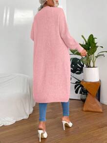 Chiquease 女式休闲纯色双口袋开衫，秋冬款 - 粉色 - 查看 2