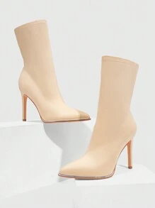 CUCCOO SZL Women's Pointed Toe Slim High Heel Mid-Calf Boots, Comfortable Elegant Modern Style - Apricot - View 2