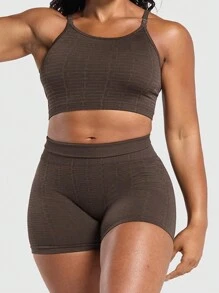 SHEIN Sport Studio Women Plus Size Solid Color Seamless Workout Set