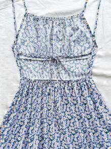 Soleia Plus Size Women's Boho Romantic Sweet Vintage Ditsy Floral Spaghetti Strap Open Back Dress, Back To School/Graduation Party/Holiday/Casual Wear, For Summer