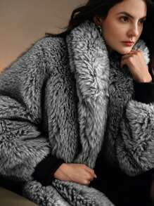 Anewsta Autumn Winter New Stylish Lady Faux Fox Fur Mid-Length Leather Jacket, Fashion Silver Fox Fur Coat For Women - Grey - View 2