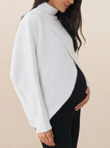 SHEIN Women Turtleneck Long Sleeve Crossed Hem Pullover Sweater Dress, Solid Color, Suitable For Pregnancy, Autumn/Winter, For Maternity - White - View 1
