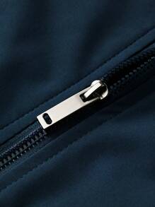 Manfinity Hypemode 男士长袖休闲字母印花飞行员夹克，秋季款 - 藏蓝色 - 查看 7