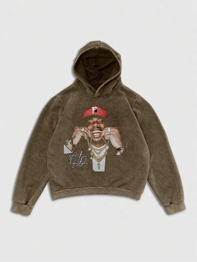 Street Life Men's Vintage Portrait Fleece Hooded Sweatshirt, Casual For Autumn/Winter