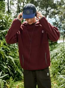 In My Nature Men's Contrast Color Stripe Hooded Outdoor Sweatshirt,Men Tracksuit,Fleece Jacket Fleece Zip-Up Hooded Jacket,Thick Casual Versatile Knit Jacket,For Sports And Outdoor Activities,Boyfriend Style,Winter Outfit For Men, Jacket For Men,Good Quality Fabric,Designed Specifically For Outdoor,Men Essentials Jacket,Christmas Gifts,Halloween Gifts,Autumn/Winter - Burgundy - View 2