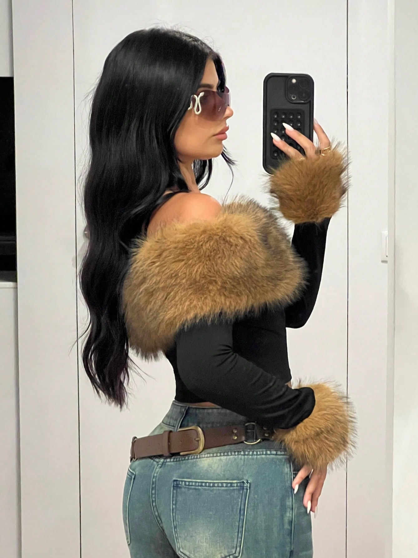 SHEIN ICON طوق رقيق لصق القميص الطويل الأكمام ، العصري والأنيق ، الخريف/الشتاء | مقاس: M