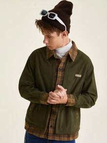 青少年男孩休闲山地印花保暖连帽衫 - 軍綠色 - 查看 4