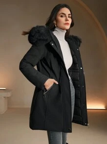 Anewsta Women's Mid-Length Cinched Waist Hooded Jacket