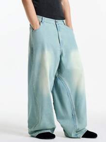 NEON BLANC 男士长款宽松街头风格阔腿牛仔裤，秋冬