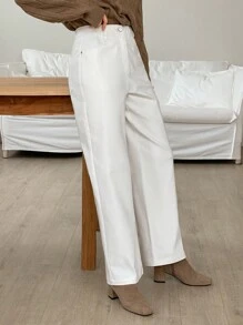 DAZY Women's Solid Color Straight Leg Pants With Pockets